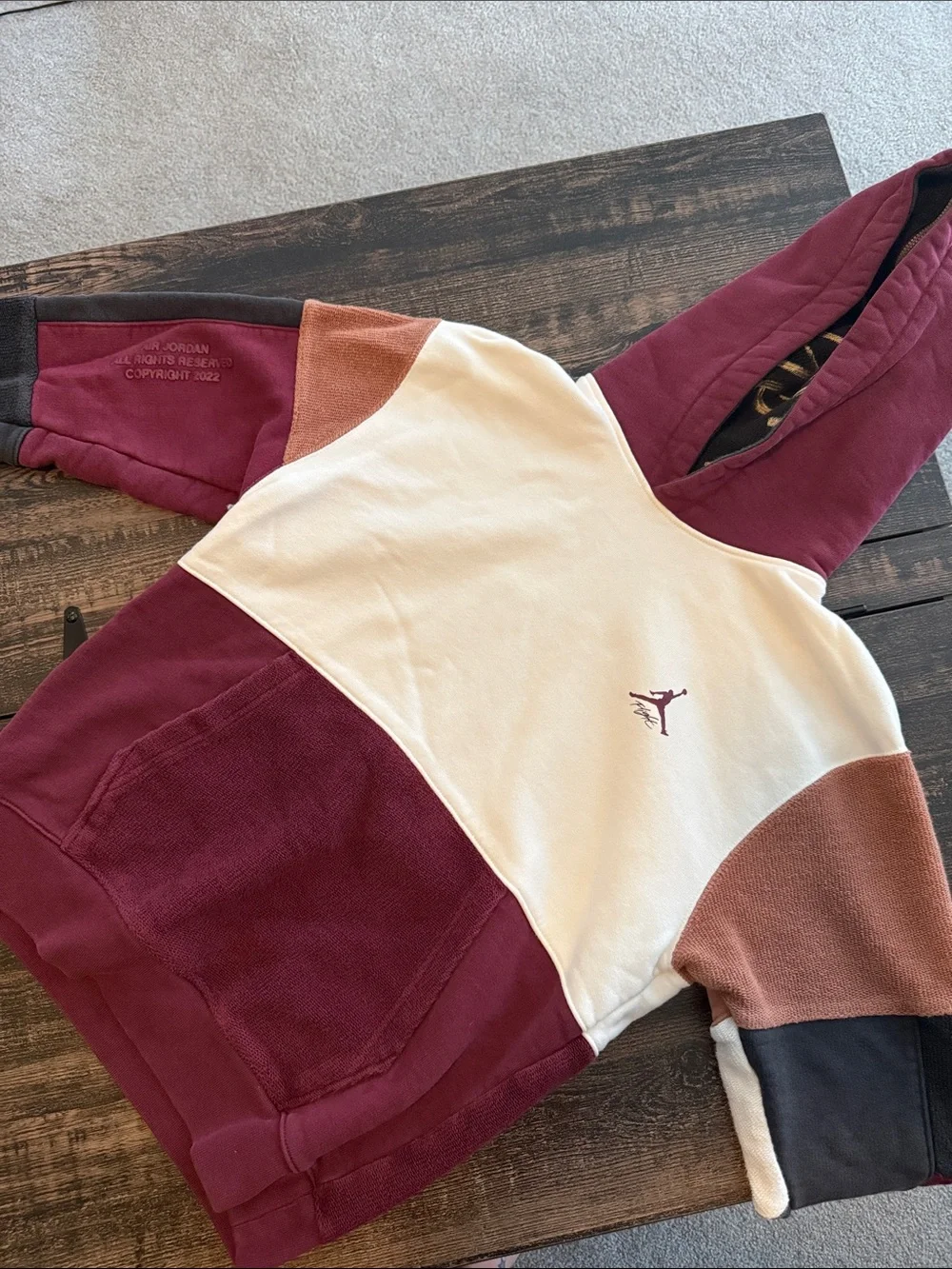 Unique Men’s size small Jordan Colorblock Hoodie in Burgundy, Cream & Rust